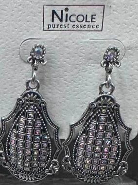 Nicole Silver-Tone Filigree Teardrop Earrings with Iridescent Accents